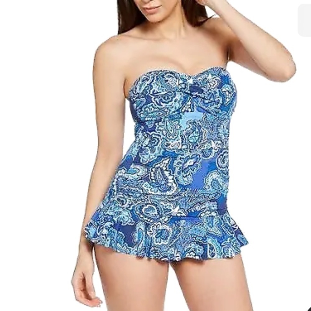 Ralph Lauren Blue Bandana Paisley Underwire Skirted One-Piece Swimsuit